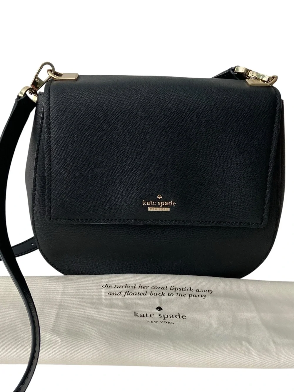 kate spade Black Saffiano Leather Crossbody with Gold Hardware